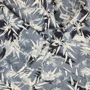 IZOD Silk Blend Button Down Shirt Mens Large Hawaiian Tropical Palm Leaf Print